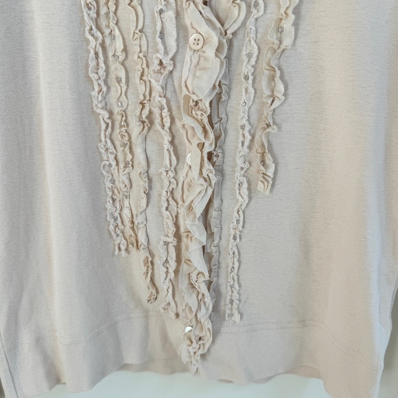 J Crew Light Beige Long Sleeve Ruffle Front Sequin Button Up Women Sz S Cardigan - Picture 7 of 14